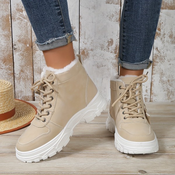Women's Winter high top sneakers, Casual Lace Up Plush Lined Boots, Comfortable Side Zipper Short Boots Women's Winter high top sneakers, Casual Lace Up Plush Lined Boots, Comfortable Side Zipper Short Boots