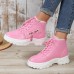 Women's Winter high top sneakers, Casual Lace Up Plush Lined Boots, Comfortable Side Zipper Short Boots Women's Winter high top sneakers, Casual Lace Up Plush Lined Boots, Comfortable Side Zipper Short Boots
