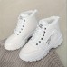 Women's Plush Lined Sneakers, Winter Warm Lace Up High Top Ankle Boots, Thermal Outdoor Shoes Women's Plush Lined Sneakers, Winter Warm Lace Up High Top Ankle Boots, Thermal Outdoor Shoes