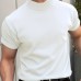 Solid Color Men's Short Sleeve Turtleneck Stretch Comfy T-shirt, Summer Streetwear Solid Color Men's Short Sleeve Turtleneck Stretch Comfy T-shirt, Summer Streetwear