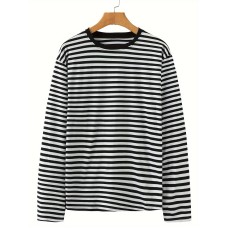 Casual Striped Men's All-match Long Sleeve Crew Neck T-shirt For Spring Fall