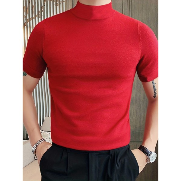 Men's Shirred Solid Color Slim Fit Casual Short Sleeve Tee, Men's Clothing Men's Shirred Solid Color Slim Fit Casual Short Sleeve Tee, Men's Clothing