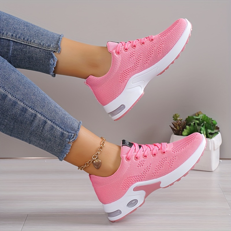 womens air cushion sports shoes comfortable lace up knitted low top running sneakers outdoor athletic shoes details 8