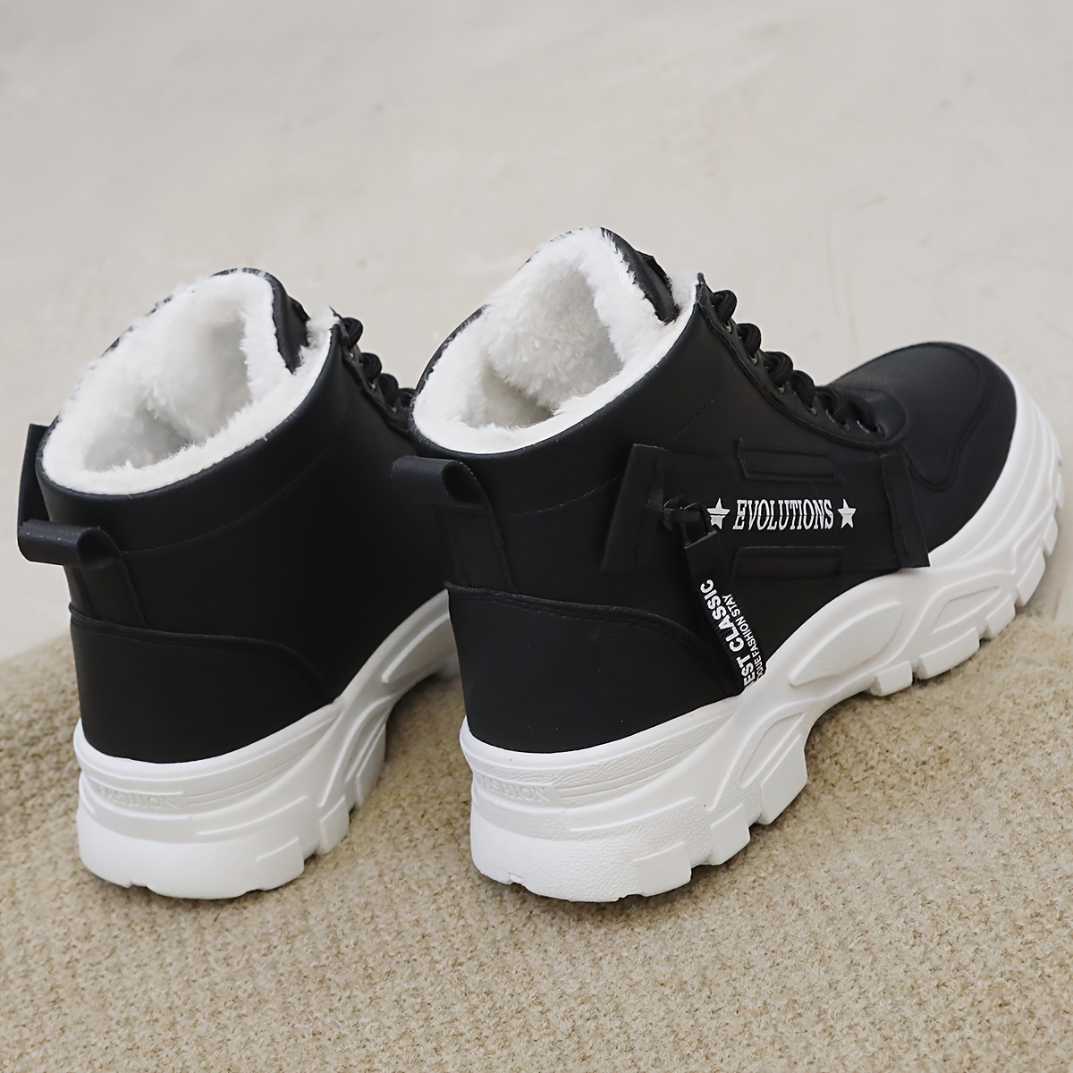 womens plush lined sneakers winter warm lace up high top ankle boots thermal outdoor shoes details 8